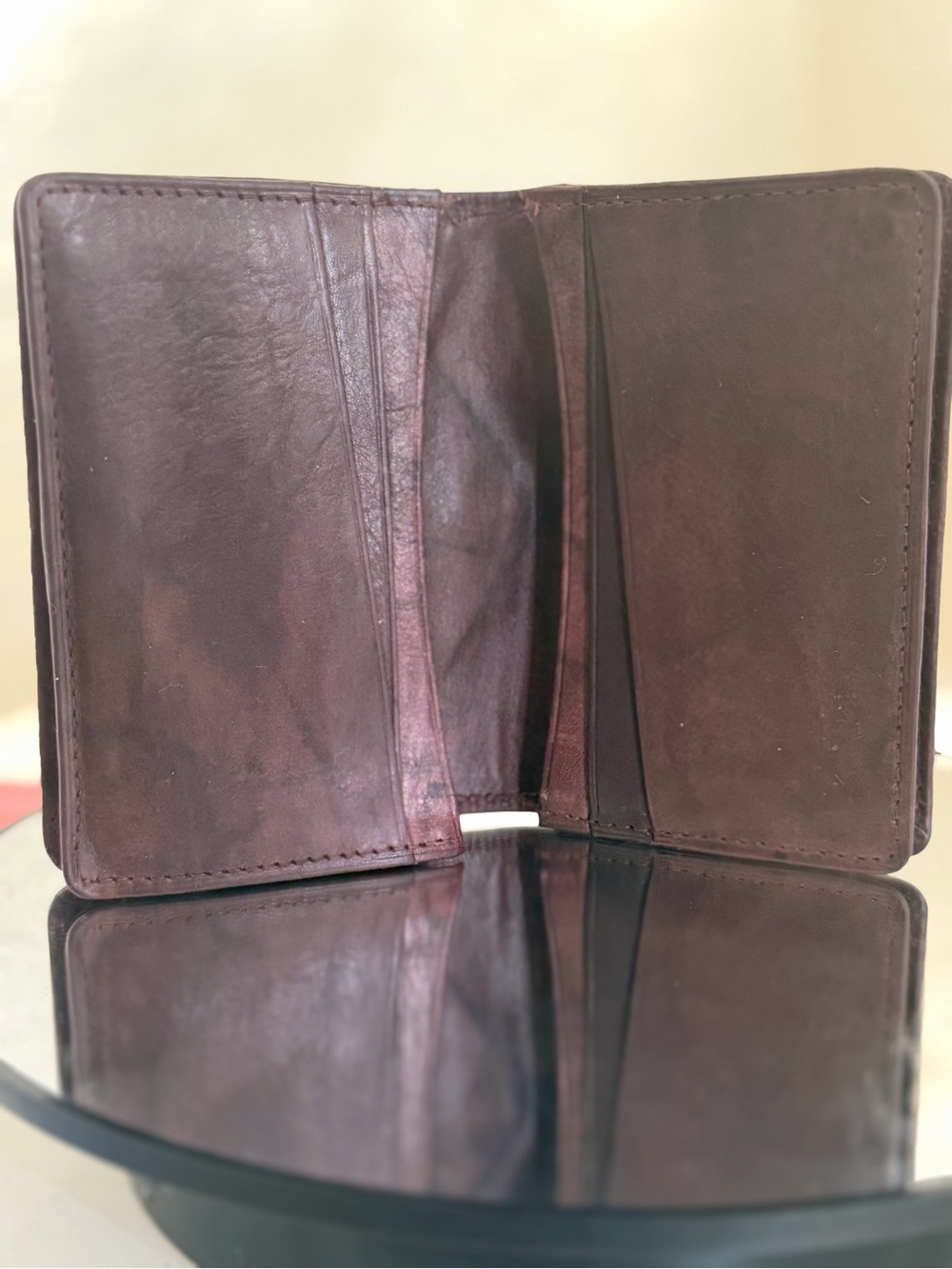 Distressed Rugged Soft Genuine Leather Bifold Compact Wallet ID Card Window - Picture 6 of 14
